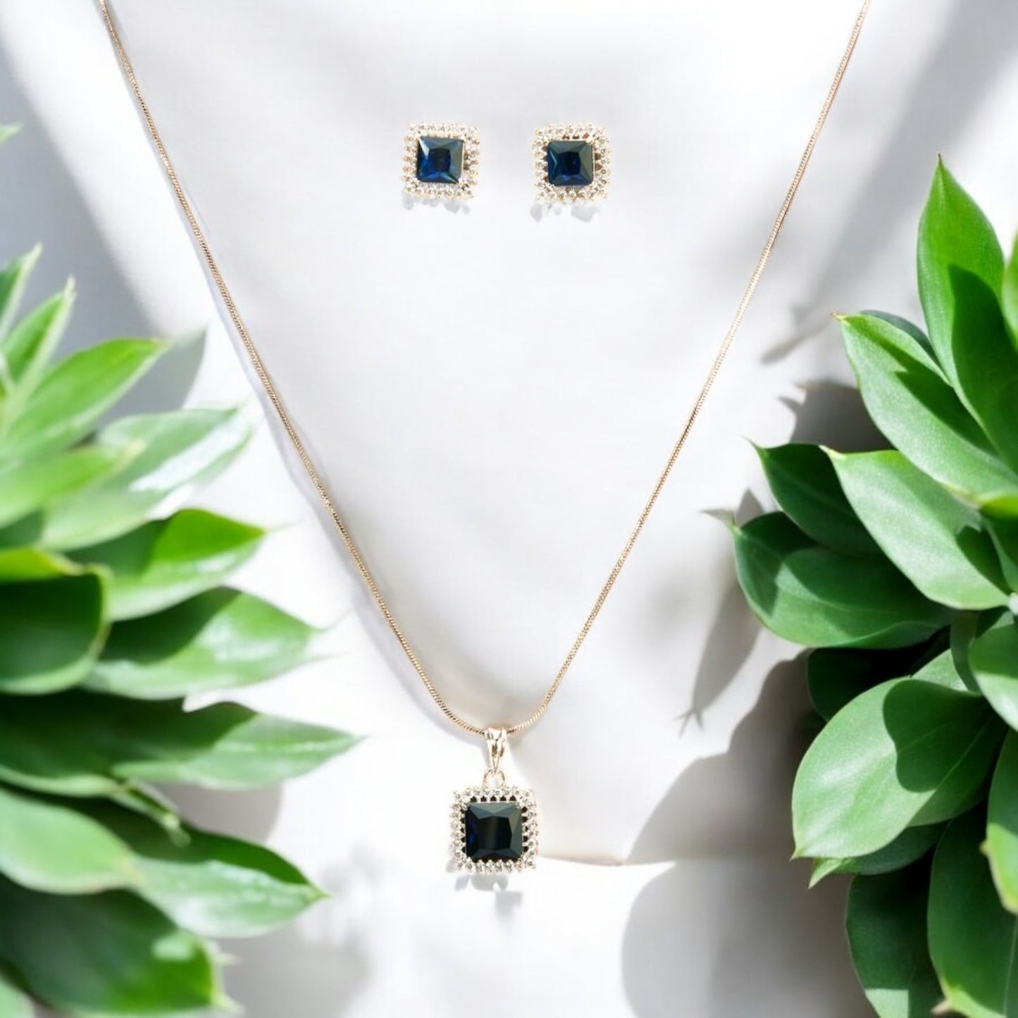 433093-American Diamond Delicate Pendant Set With Rhodium Plating-Blue