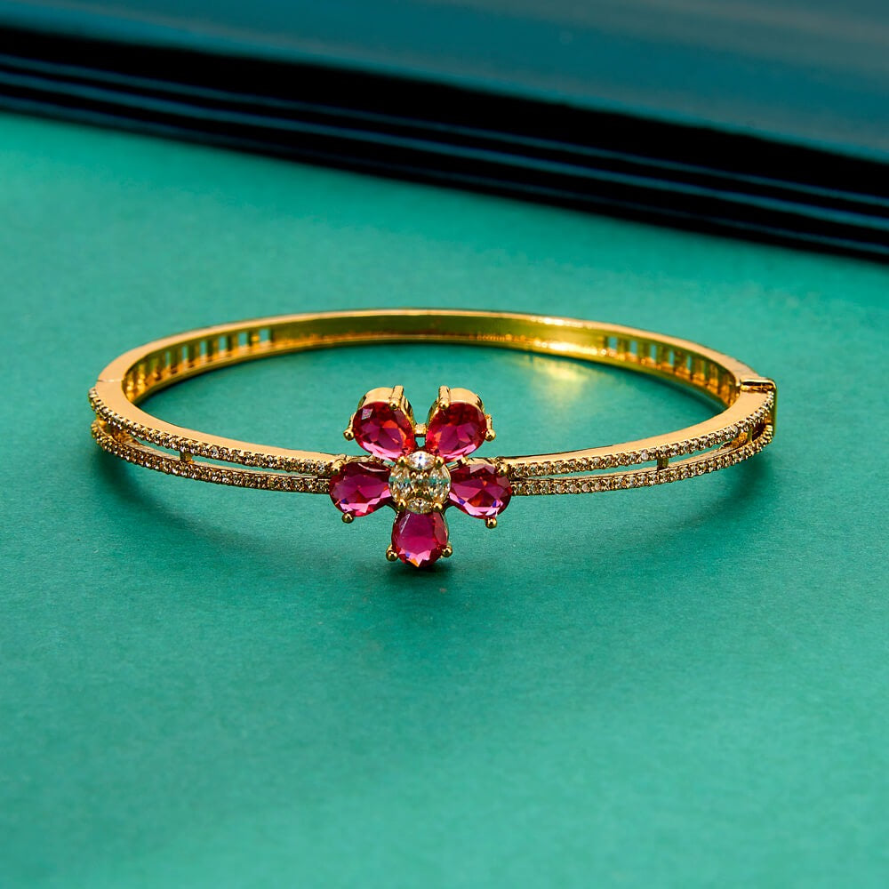 436685 Cubic Zirconia Classic Kada With Mehndi Plating-Ruby