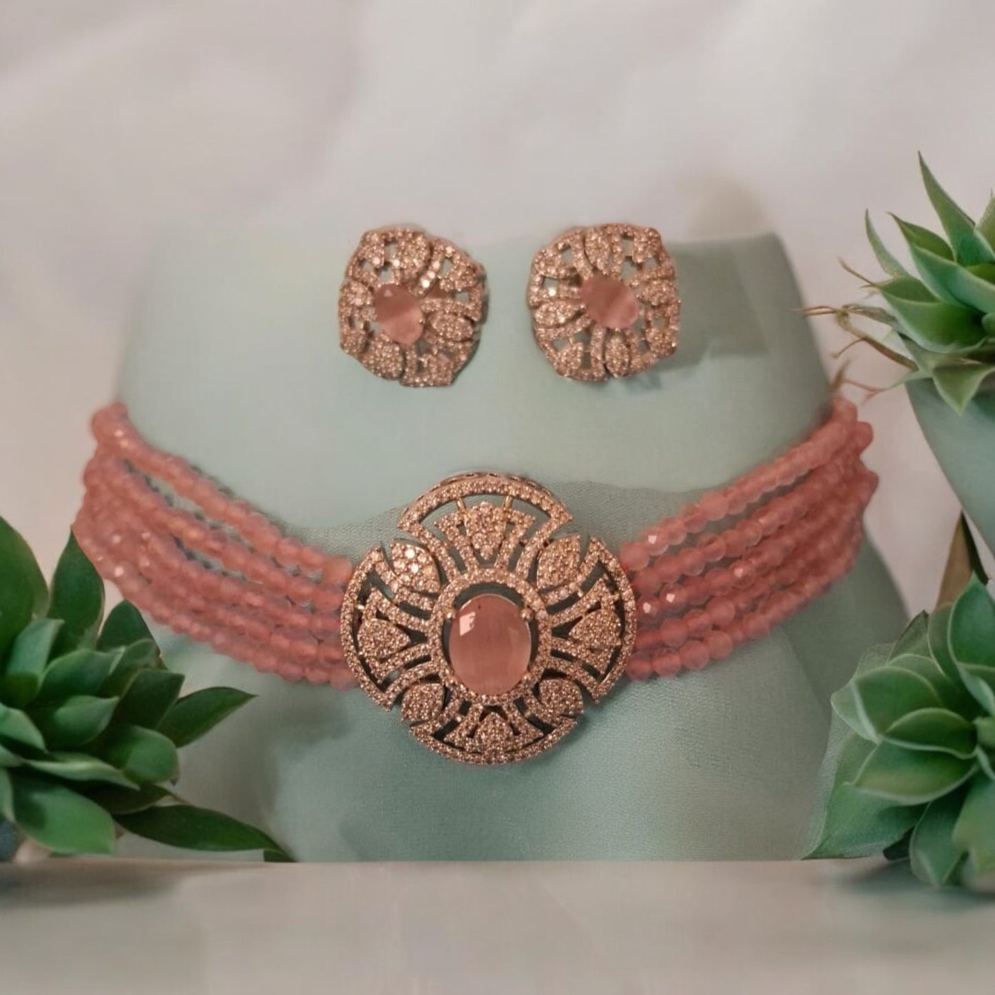 435159 Cz Delicate Necklace Pink