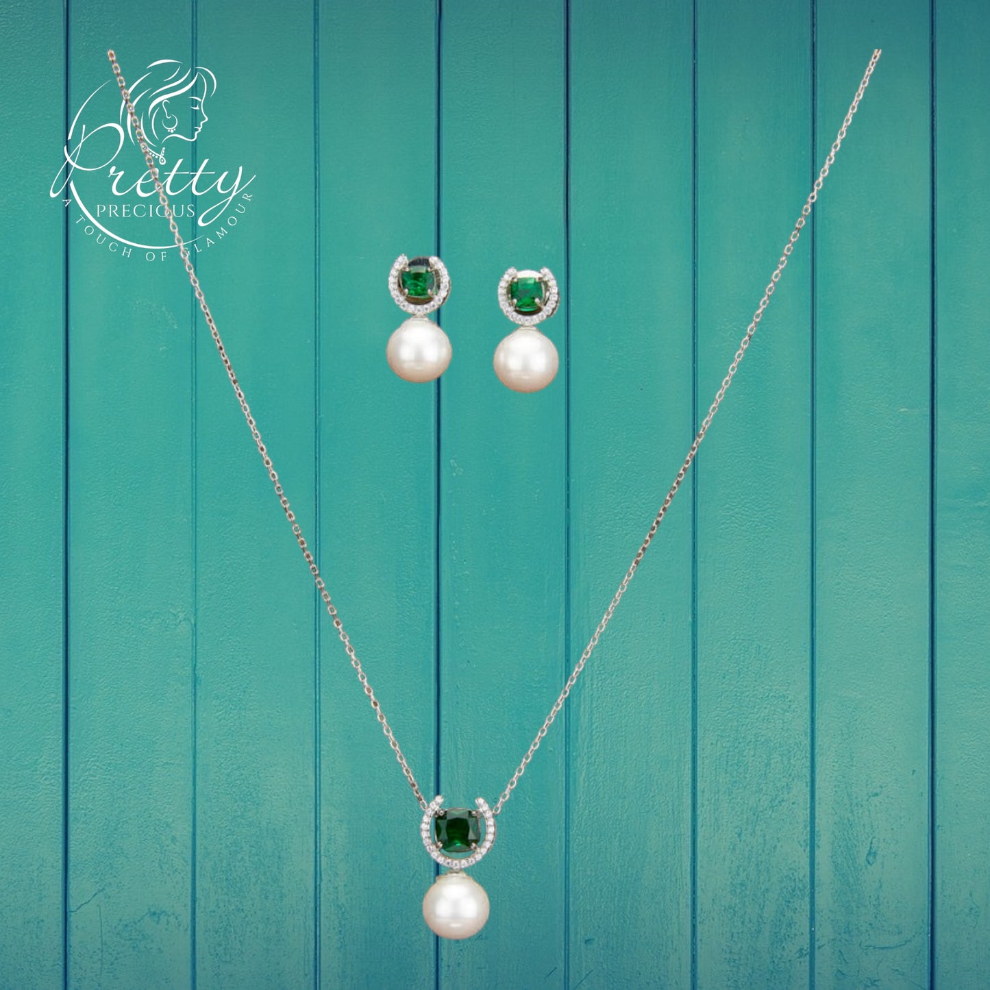 430290 Cz Delicate Pendant Set With 2 Tone Plating-Green