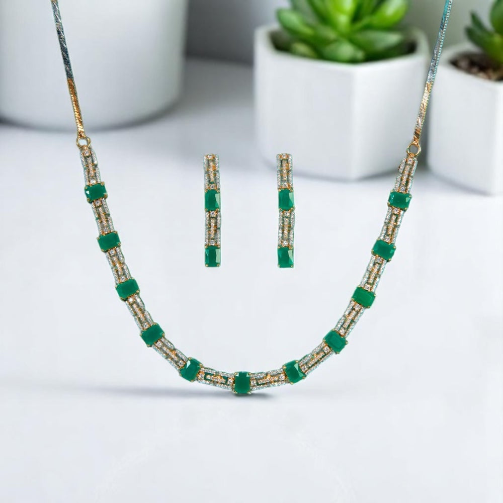 434777 Cz Delicate Necklace Green