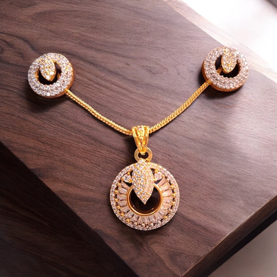 92259-PS-American Diamond Delicate Pendant Set With Gold Plating-Design 2