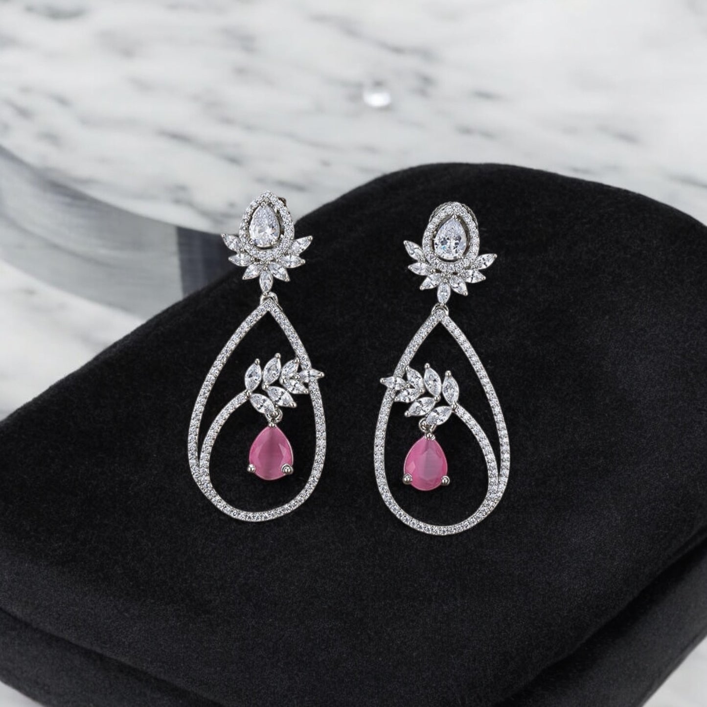 427316 Cz Classic Earring With Rhodium Plating-Pink