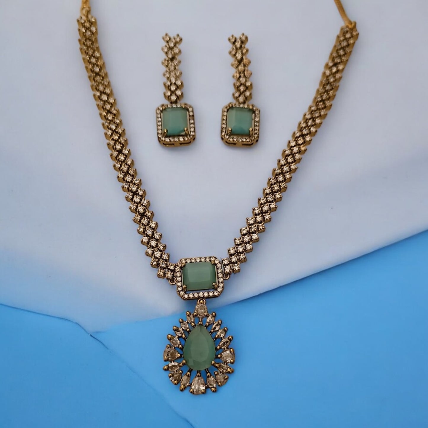 95909-NS Cz Delicate Necklace-Aqua