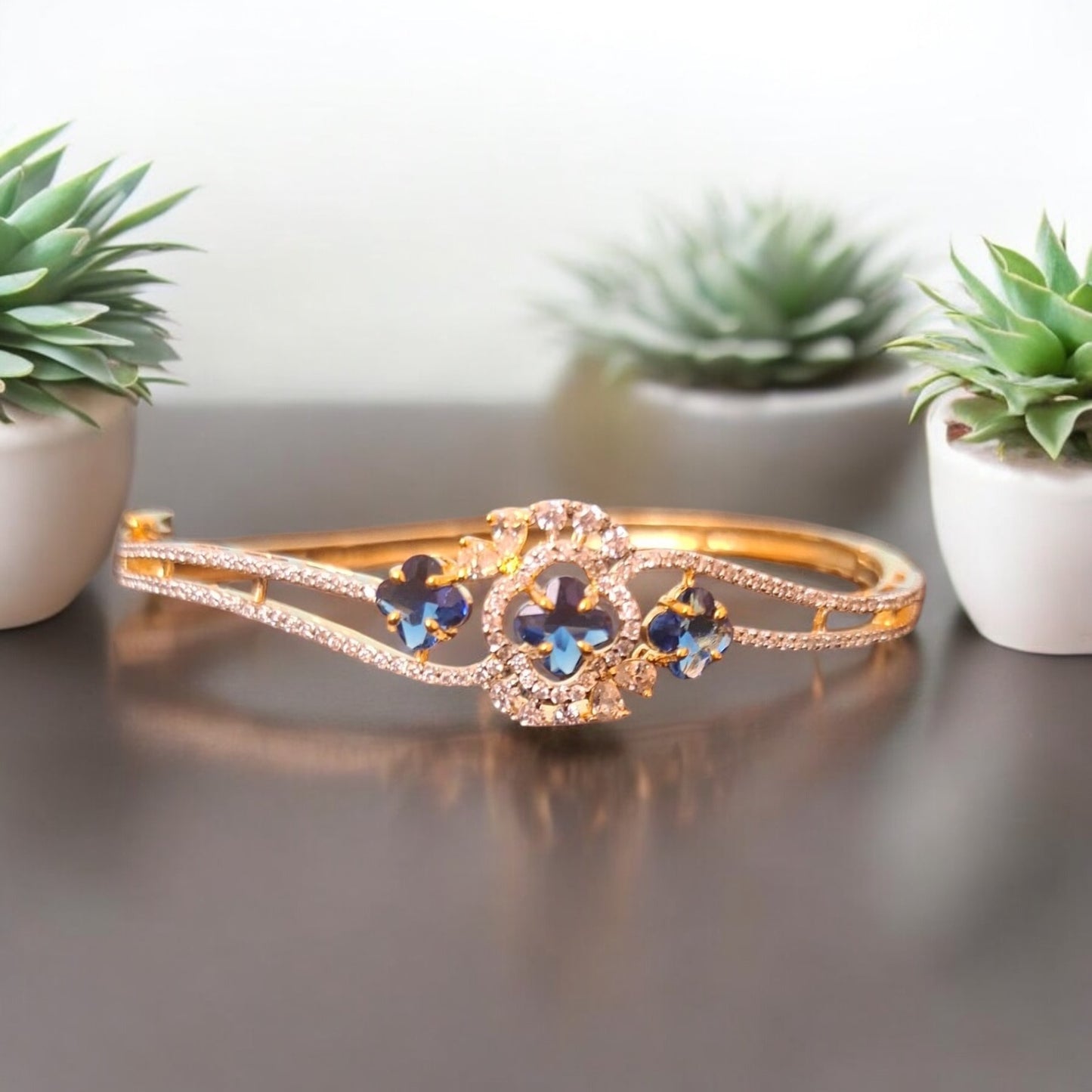 93409-KD Cubic Zirconia Classic Kada With Gold Plating-Blue