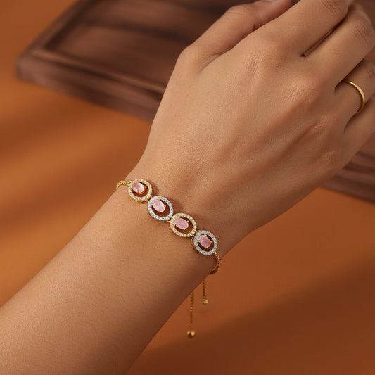435089 Cubic Zirconia Adjustable Bracelet With 2 Tone Plating-Pink