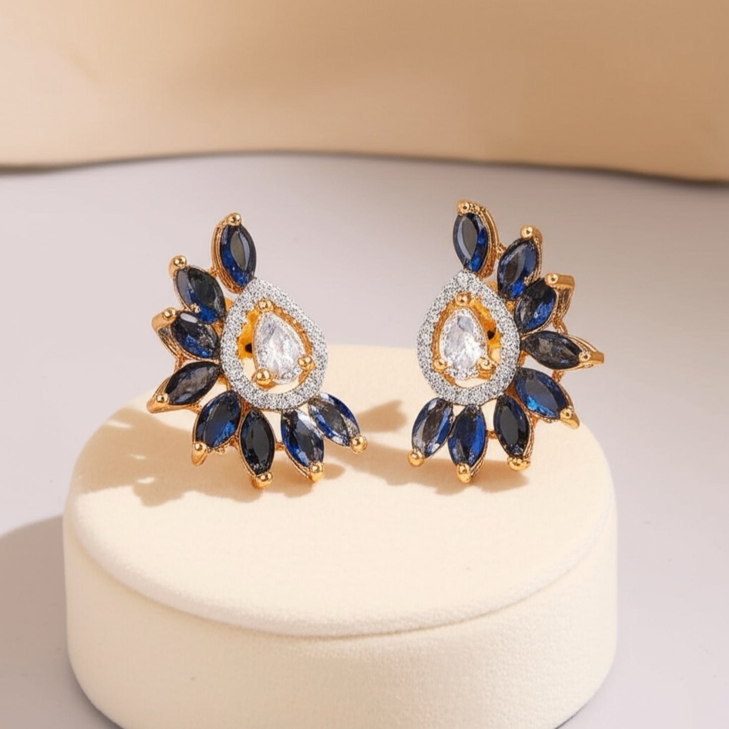 431696 Cz Short Earring With 2 Tone Plating