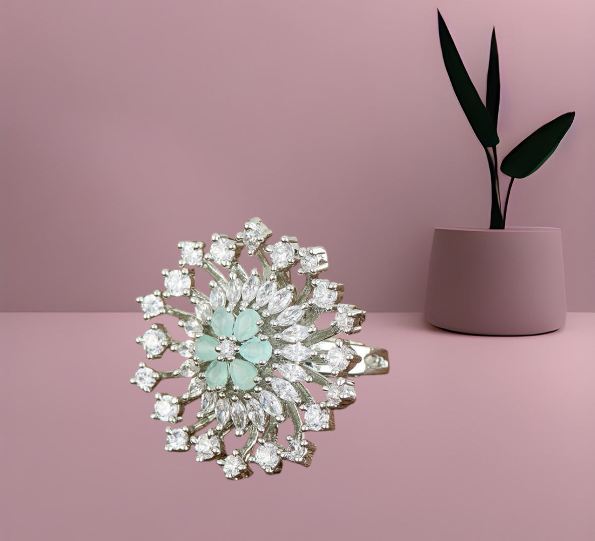 428284 Cz Adjustable Ring With Rhodium Plating