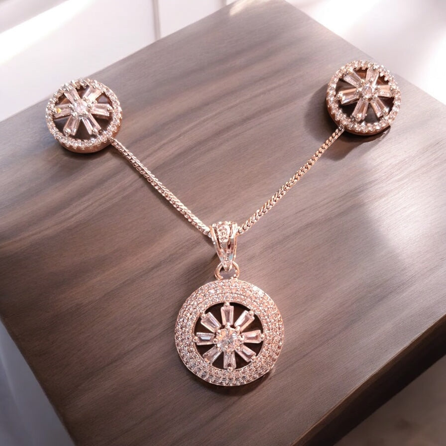 92009-PS-American Diamond Delicate Pendant Set With Rhodium Plating-Design 3
