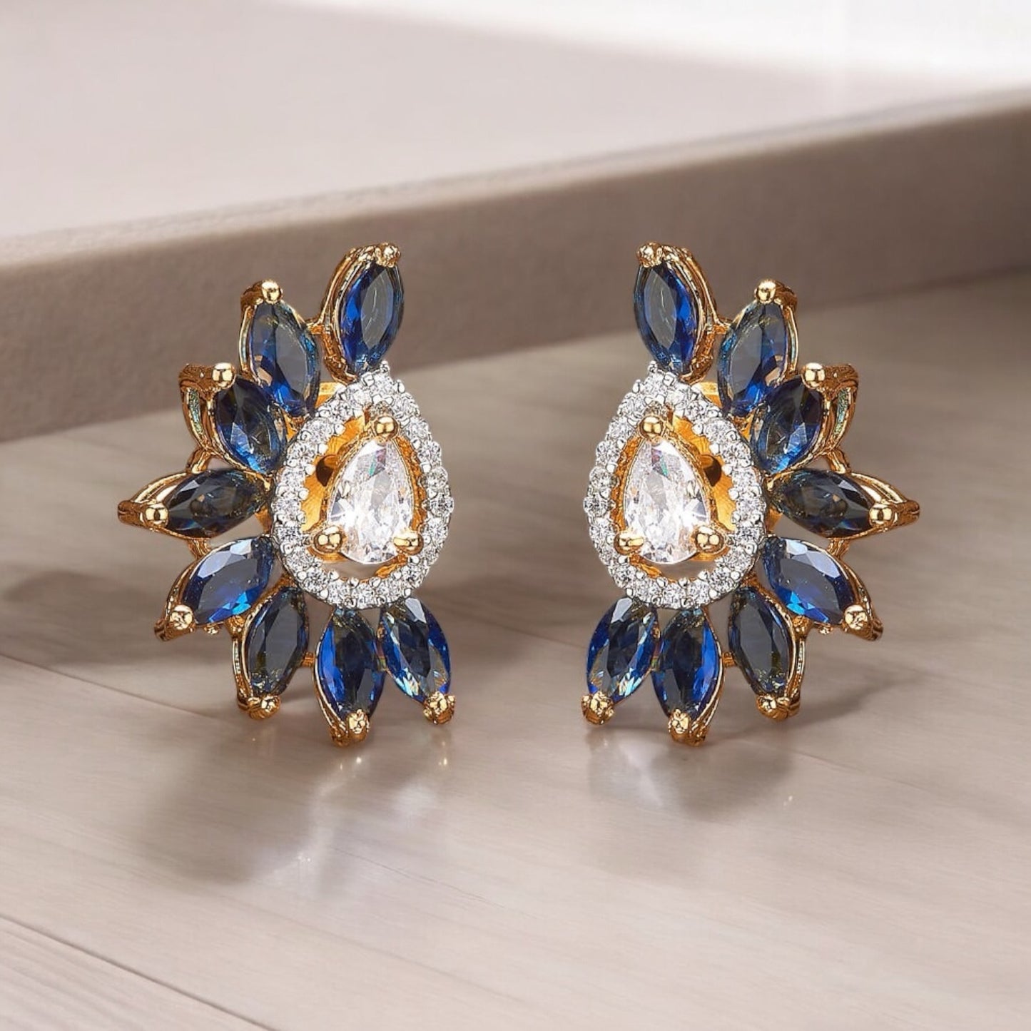 431696 Cz Short Earring With 2 Tone Plating