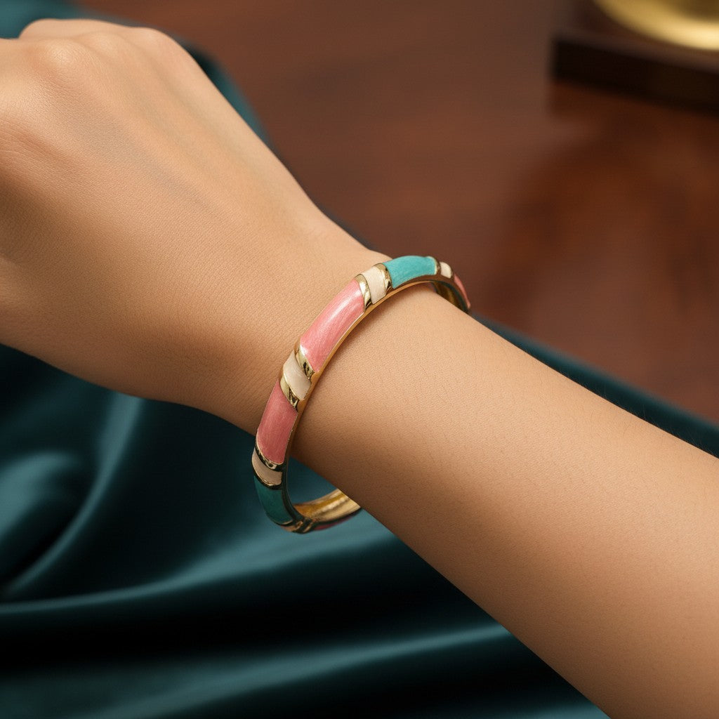 1437-Pretty Precious Enamel Bracelet for Women & Girls | Multicolor Designer Enamel Bangle | Anti-Tarnish, Lightweight & Stylish Daily Wear Jewellery
