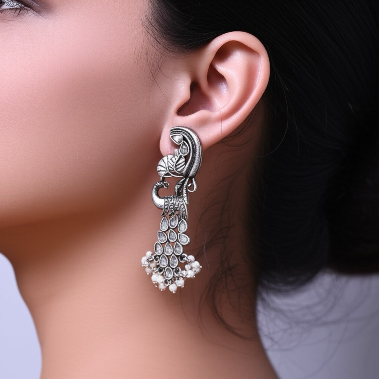 92999-ERO Pretty Precious Fashion Oxidised Silver Stylish Party Wear Earrings for Women and Girls