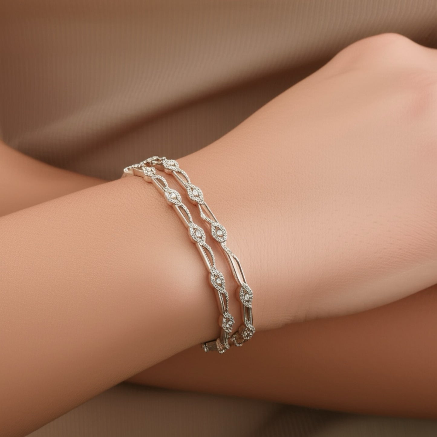 425588 Cubic Zirconia Delicate Bangles With Rhodium Plating-Size 2.4