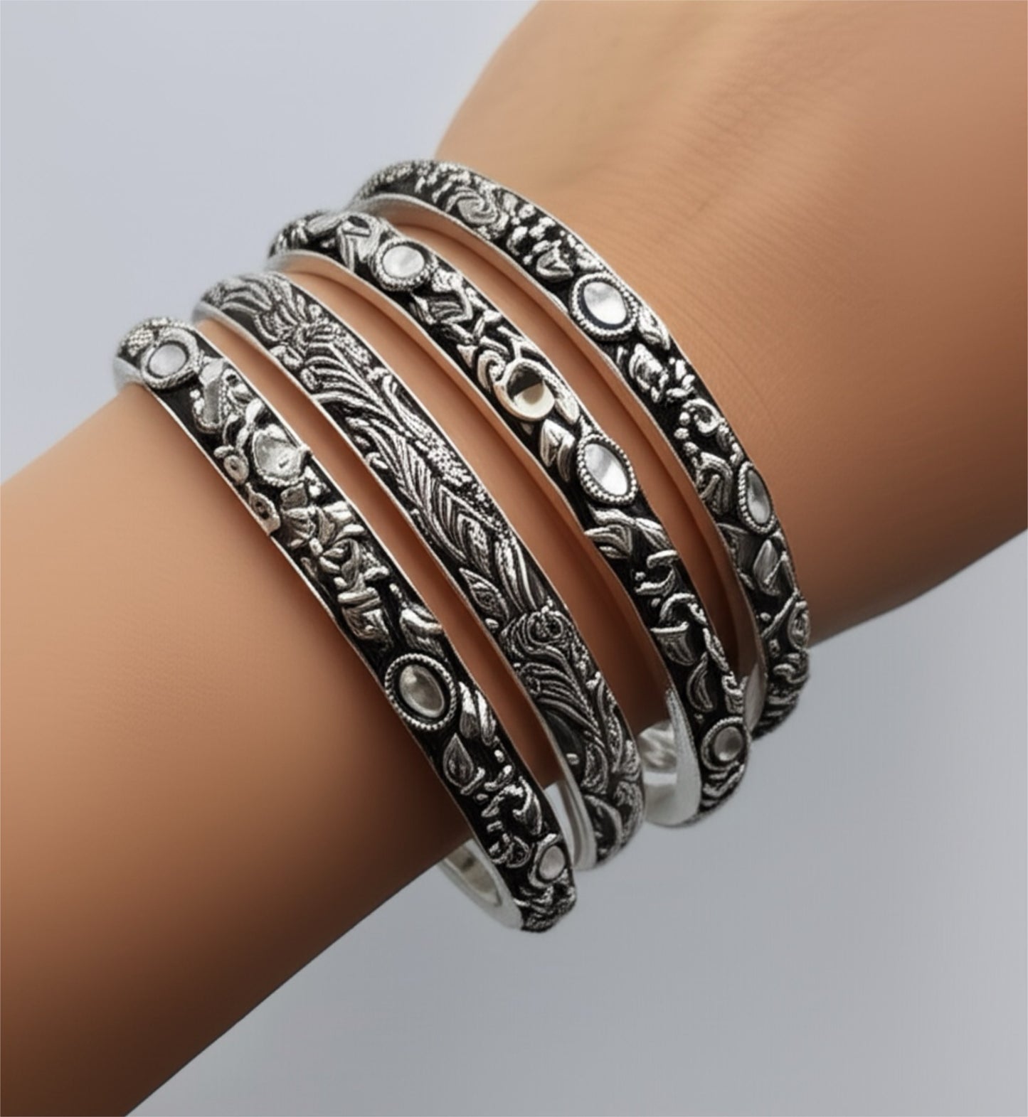 806704 Classic Bangles With Oxidised Plating-Size 2.6