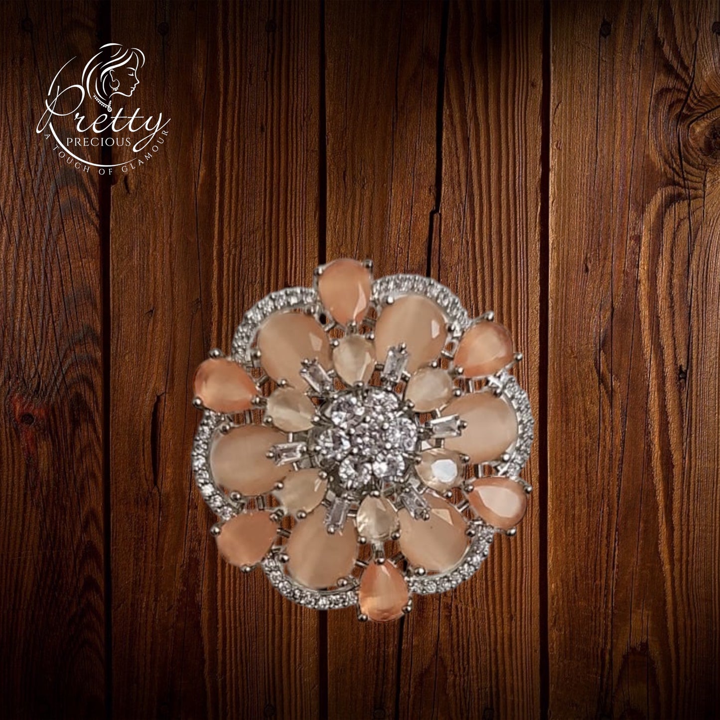 40185 Cz Adjustable Ring Peach