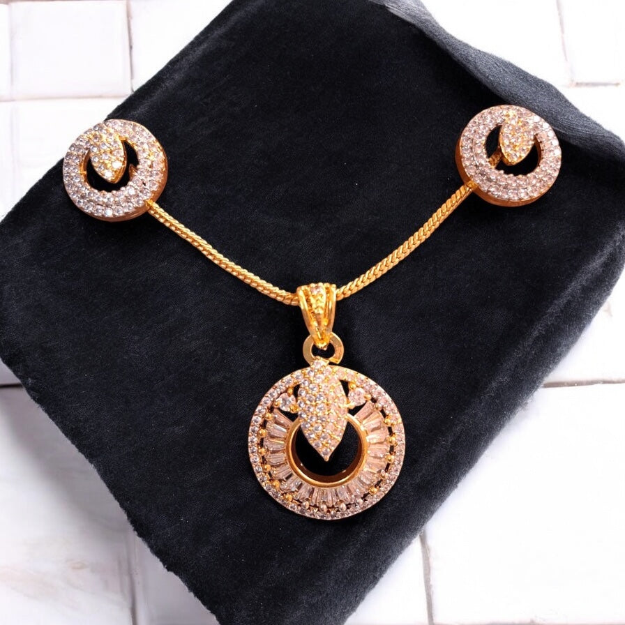 92259-PS-American Diamond Delicate Pendant Set With Gold Plating-Design 2