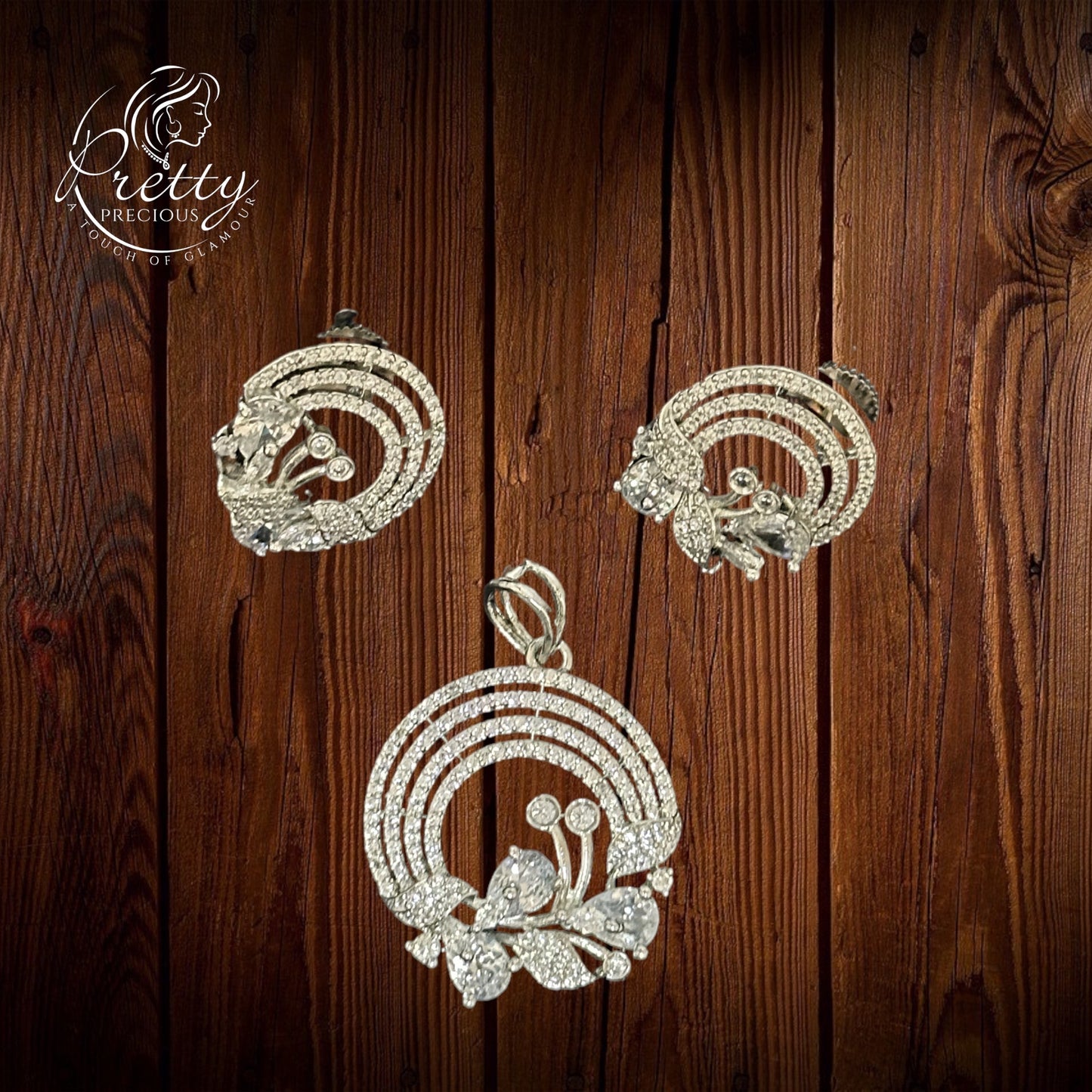 426970 American Diamond Delicate Pendant Set With Rhodium Plating-Silver