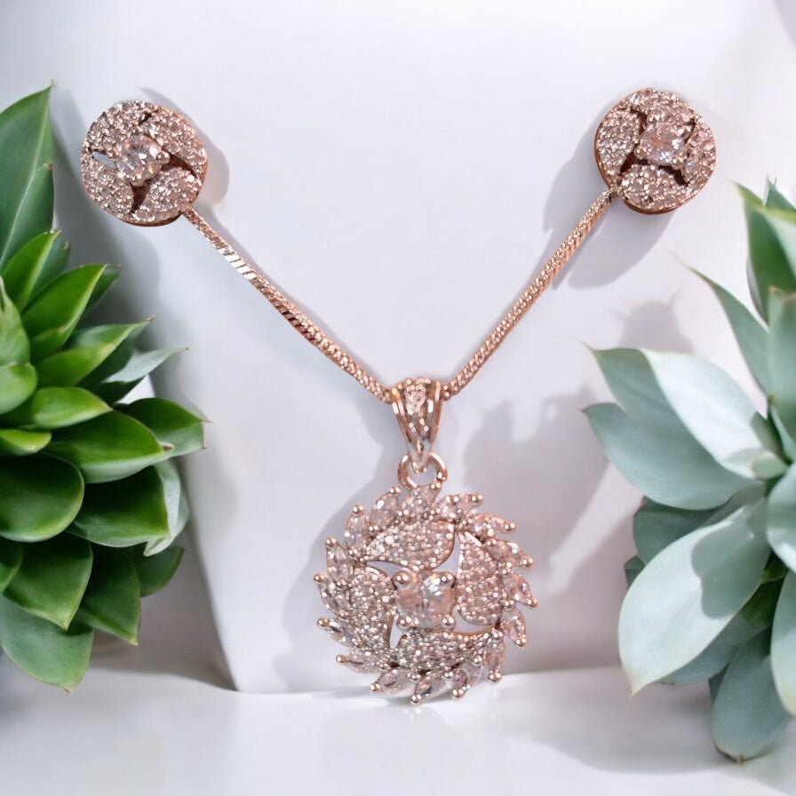 92009-PS-American Diamond Delicate Pendant Set With Rhodium Plating-Design 1