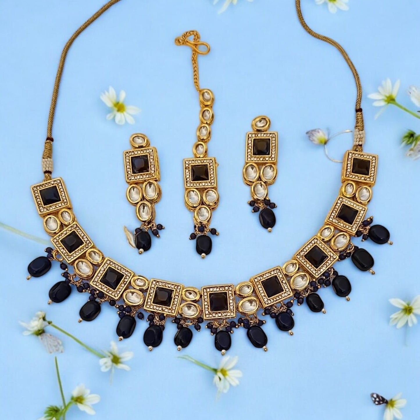 25925 Necklace Set-Indowestern Dark Blue