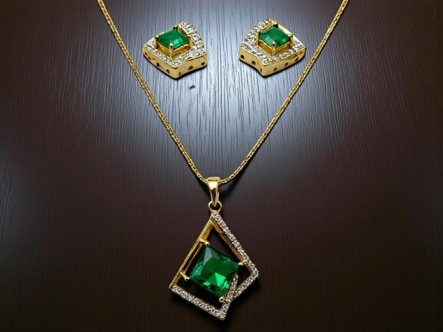 1063-American Diamond Delicate Pendant Set -Green