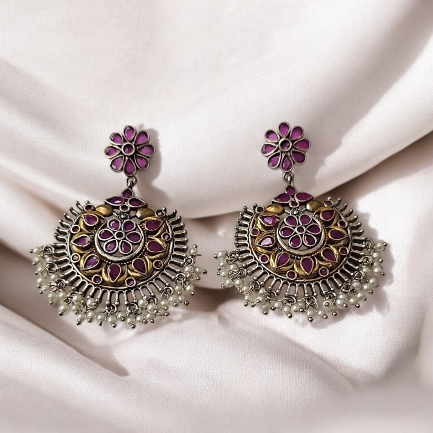 803751 Classic Earring With Oxidised Plating-Ruby