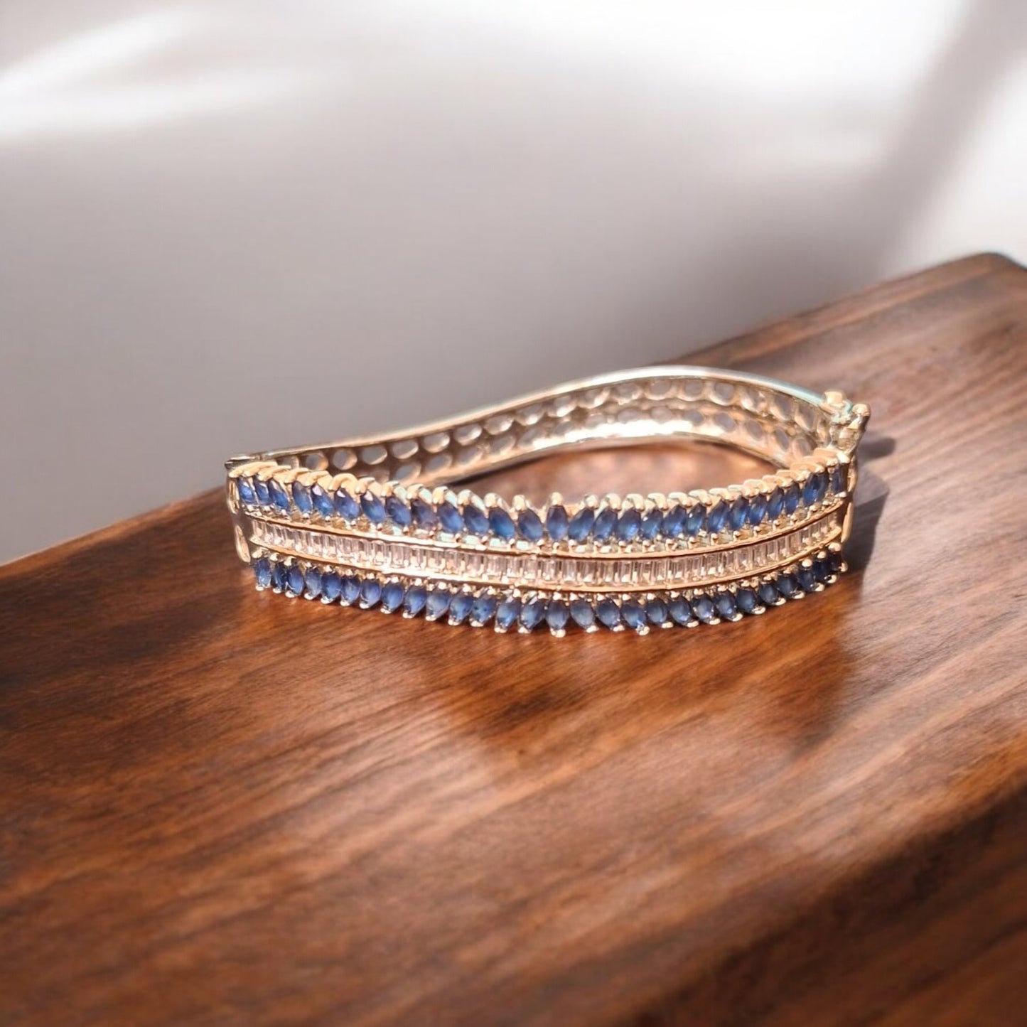 40191 Cubic Zirconia Classic Kada With Rhodium Plating-Blue