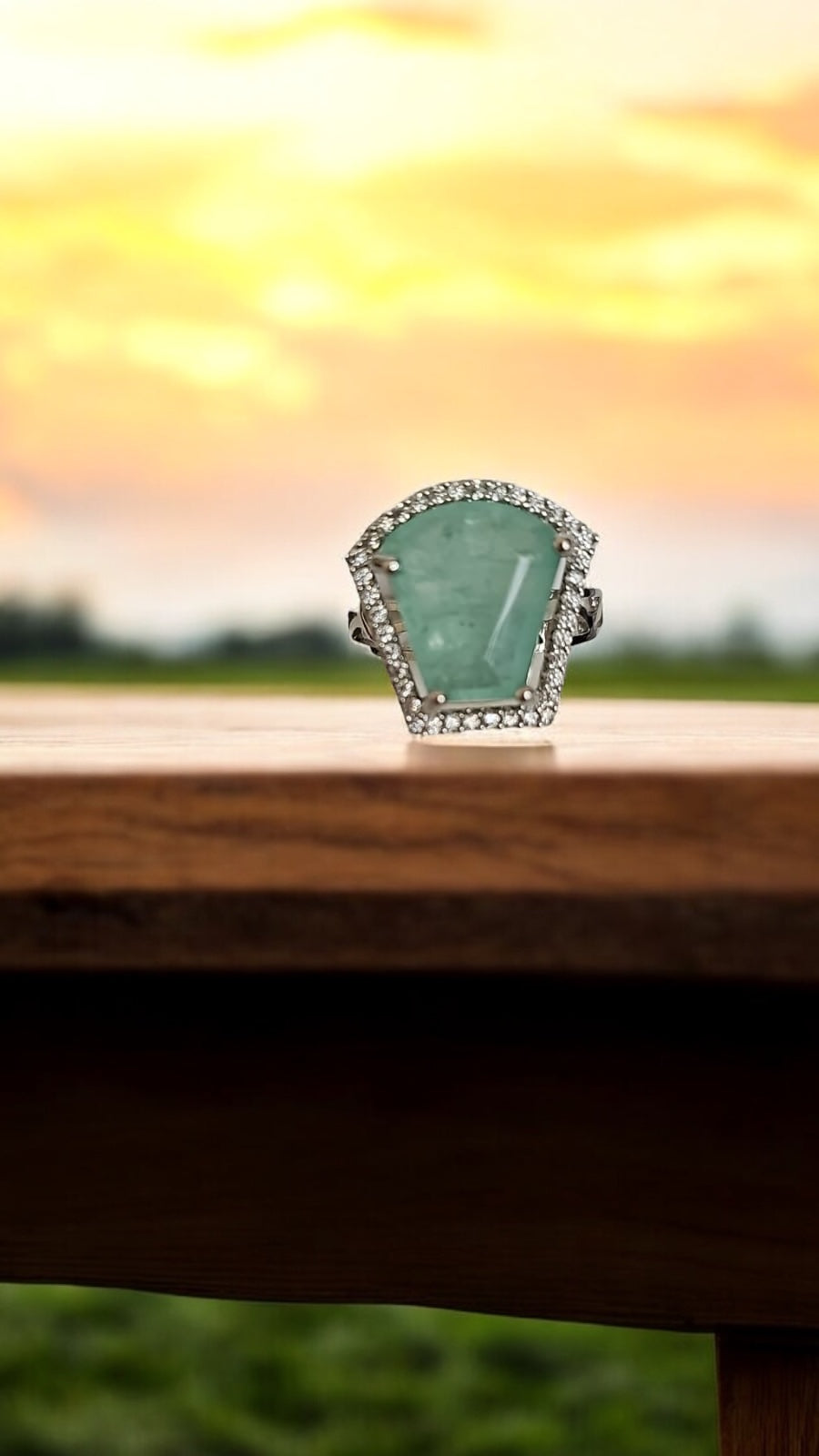 92509-RN Cz Adjustable Ring Green