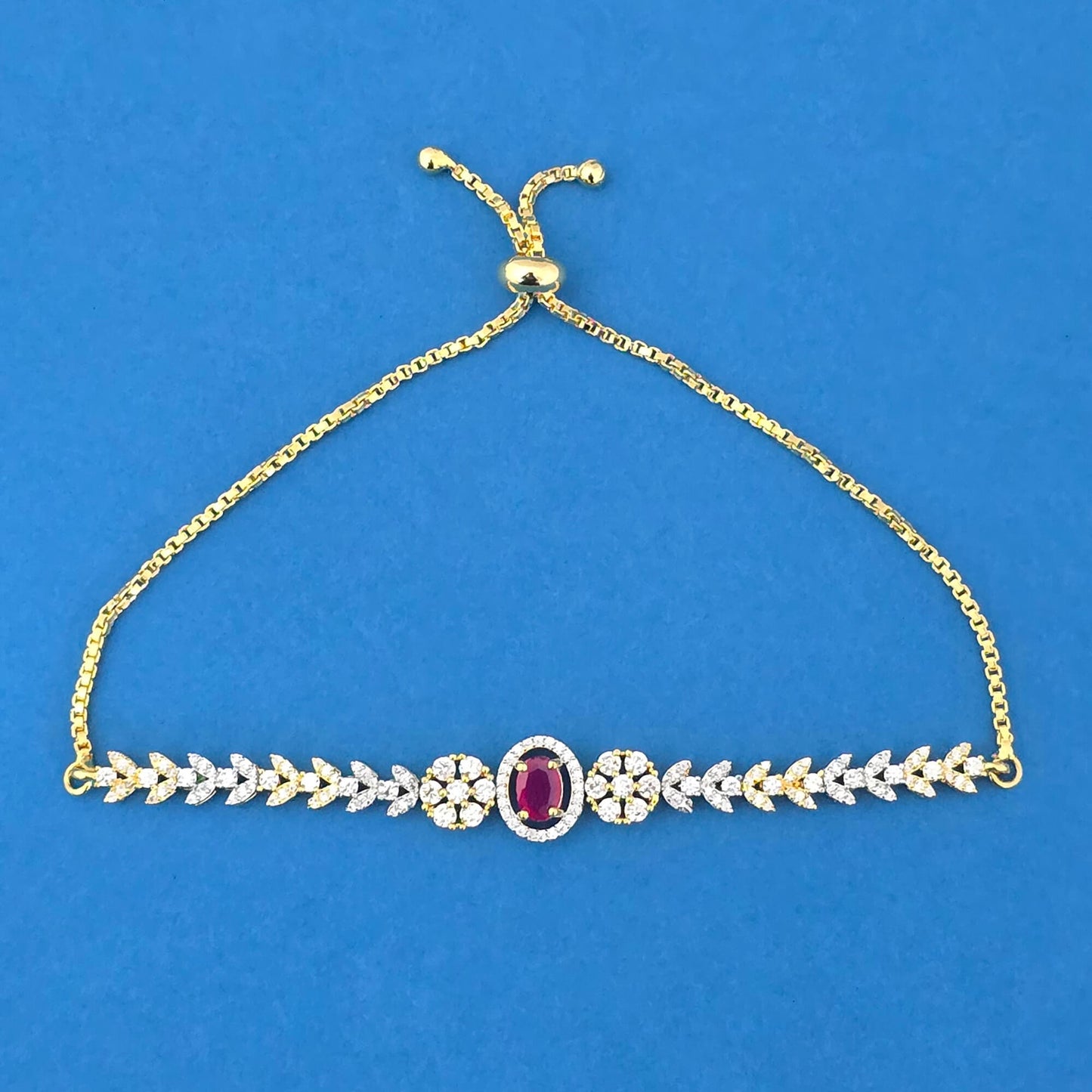 439543 Cubic Zirconia Adjustable Bracelet With 2 Tone Plating-Ruby