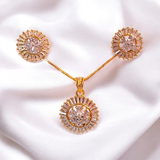 92259-PS-American Diamond Delicate Pendant Set With Gold Plating-Design 1