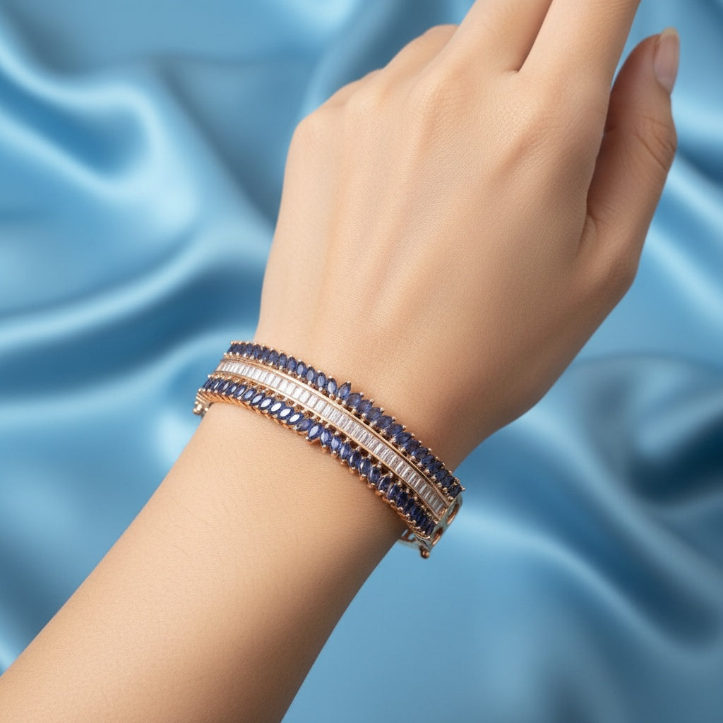 40191 Cubic Zirconia Classic Kada With Rhodium Plating-Blue