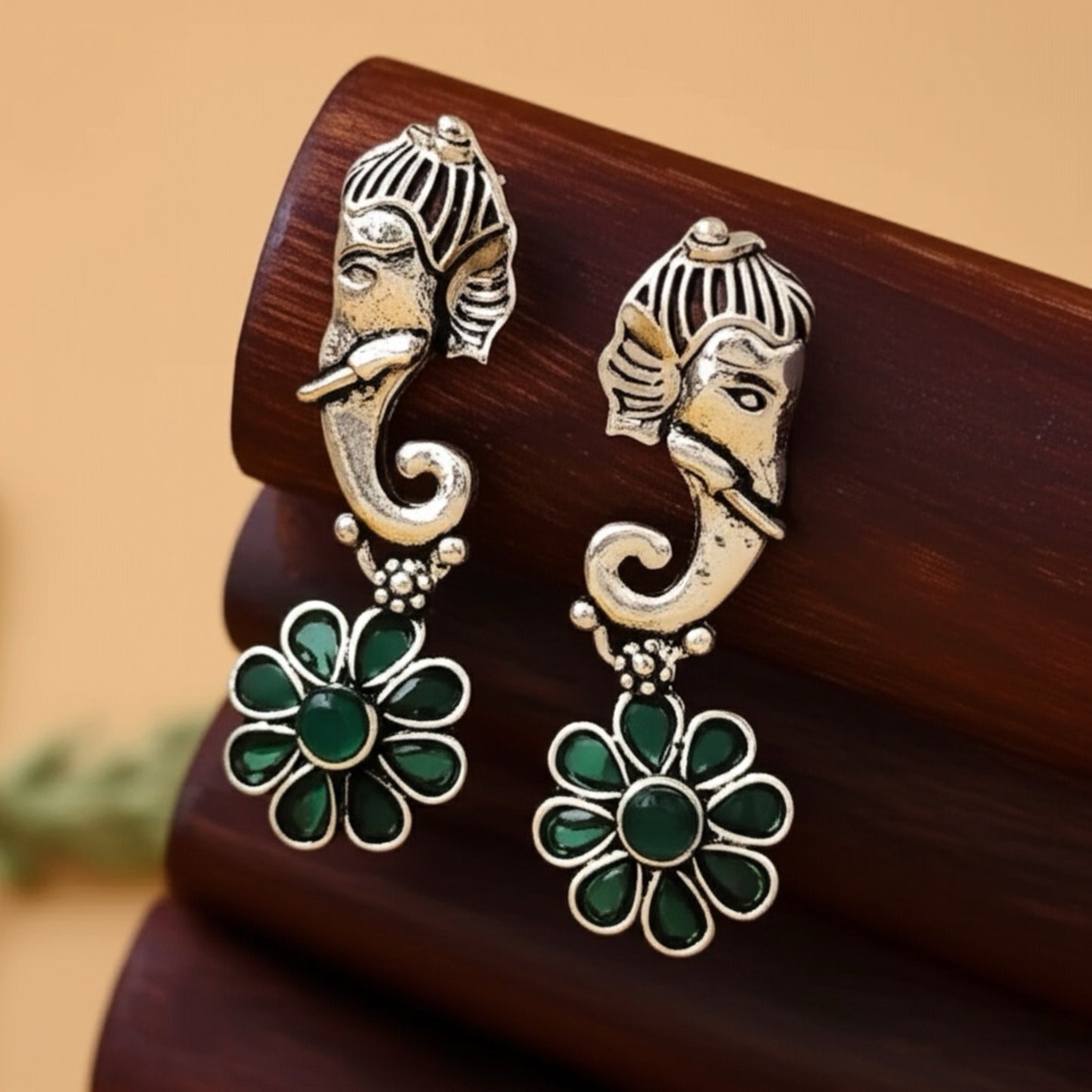807448 Pretty Precious Fashion Oxidised Silver Stylish Party Wear Earrings for Women and Girls-Green