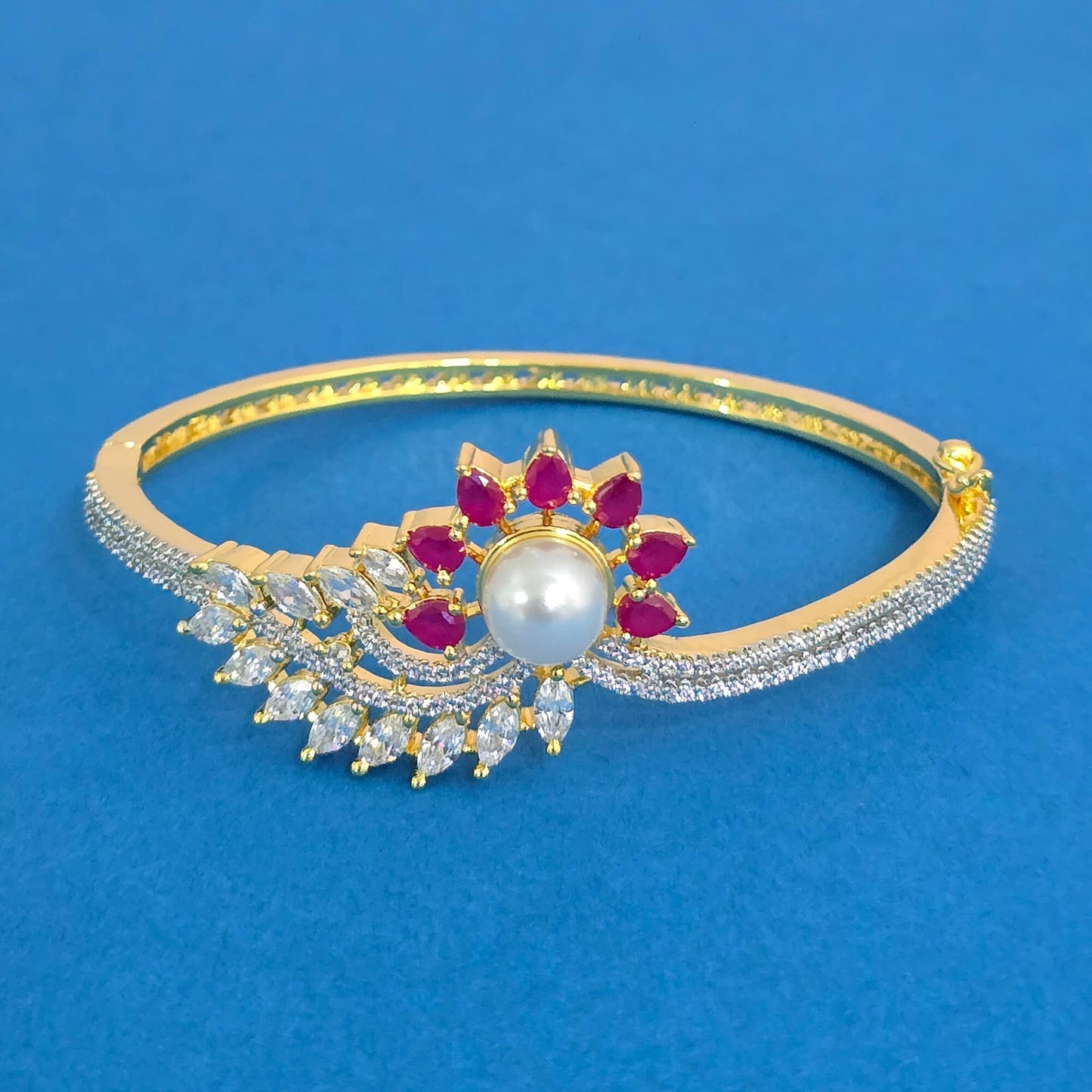 439355 Cz Openable Kada With 2 Tone Plating-Ruby