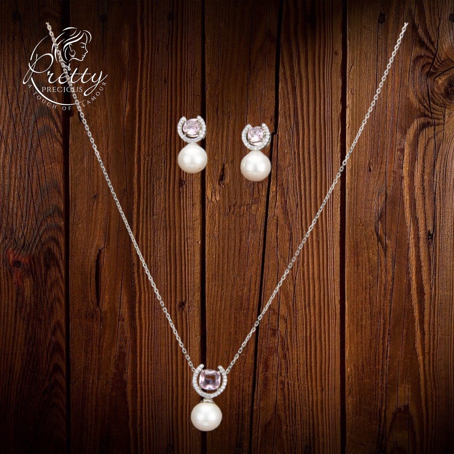 430290 Cz Delicate Pendant Set With 2 Tone Plating-Pink