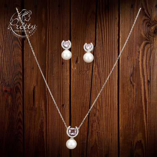 430290 Cz Delicate Pendant Set With 2 Tone Plating-Pink