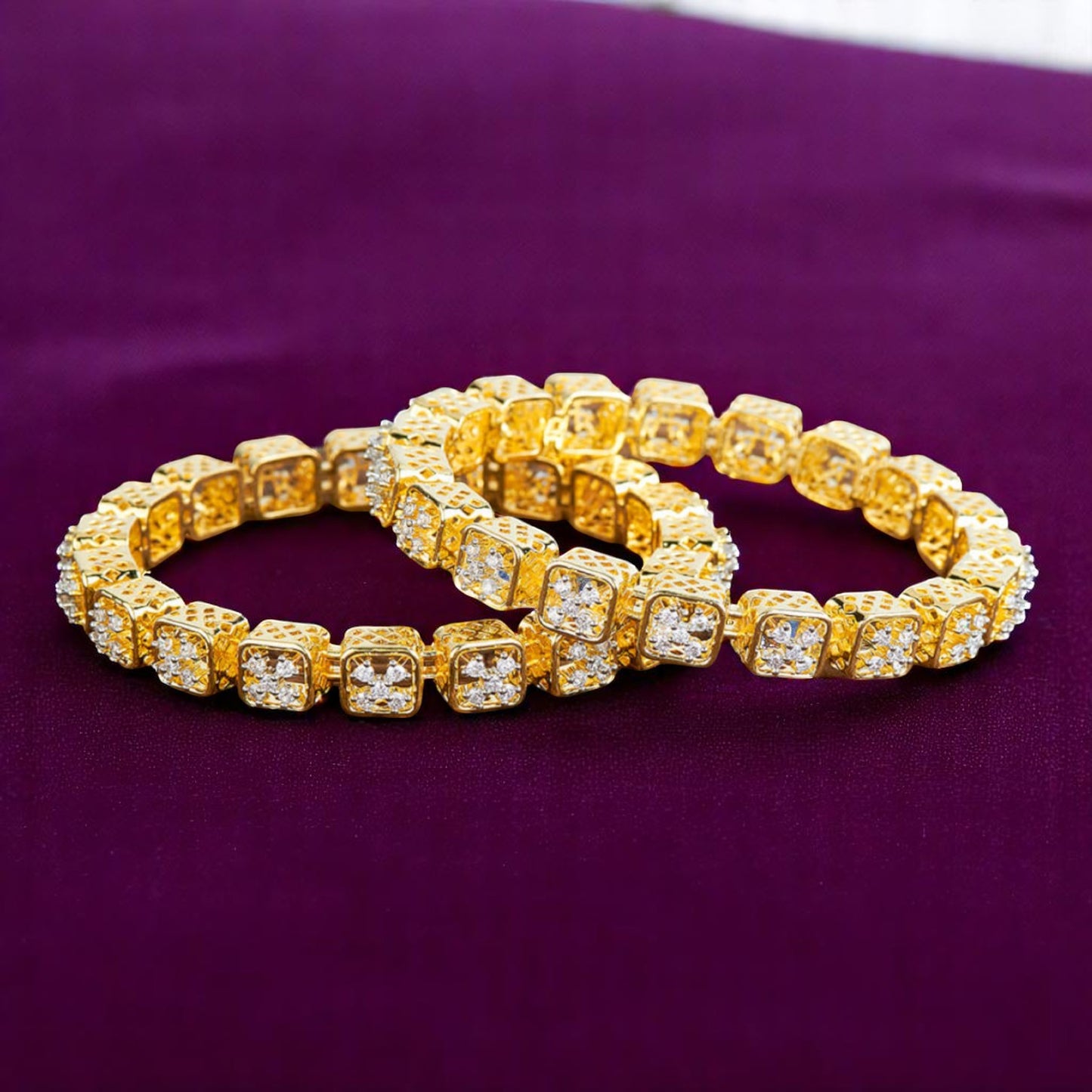 428668 Cz Delicate Bangles With 2 Tone Plating-Size 2.8