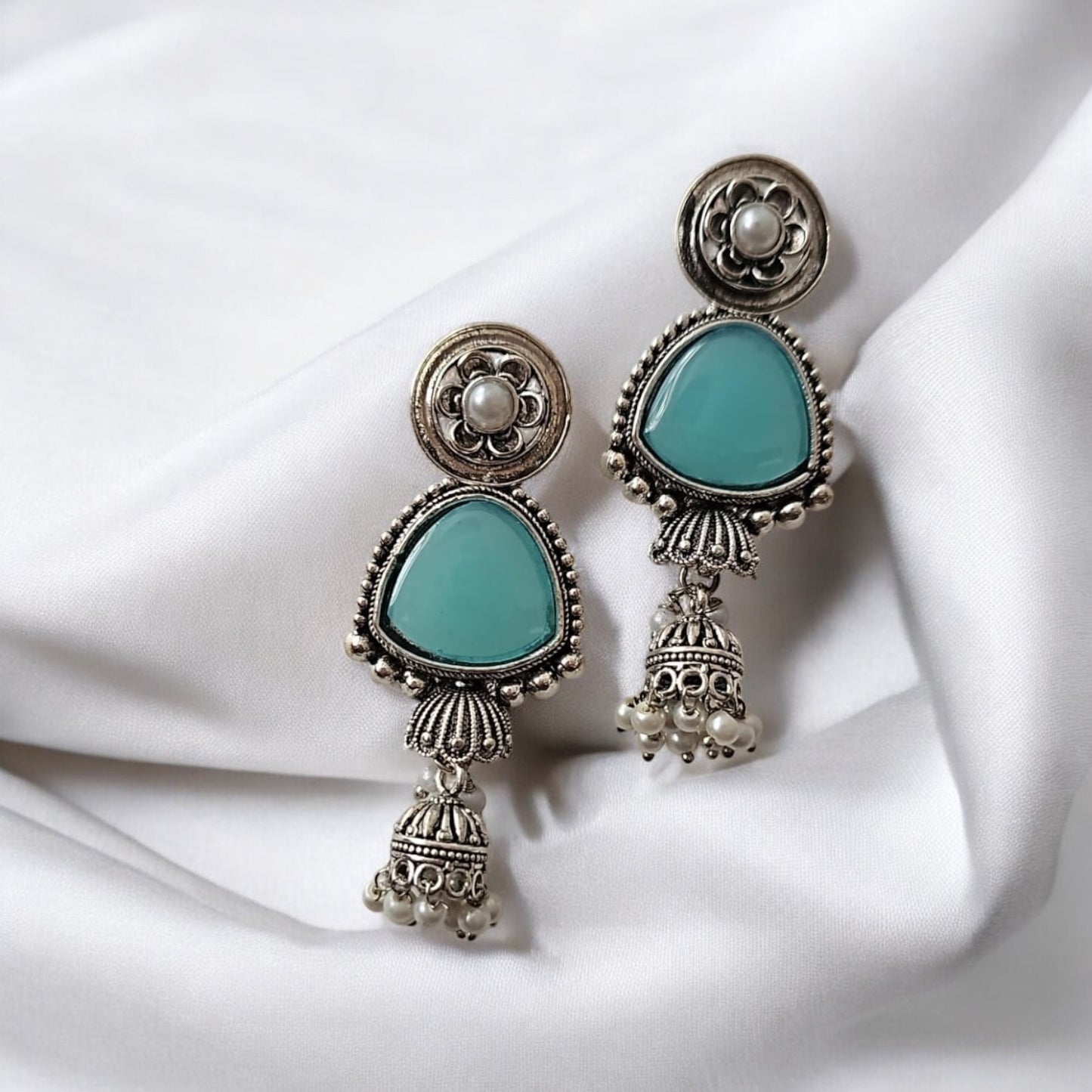 807043 Pretty Precious Fashion Oxidised Silver Stylish Party Wear Earrings for Women and Girls