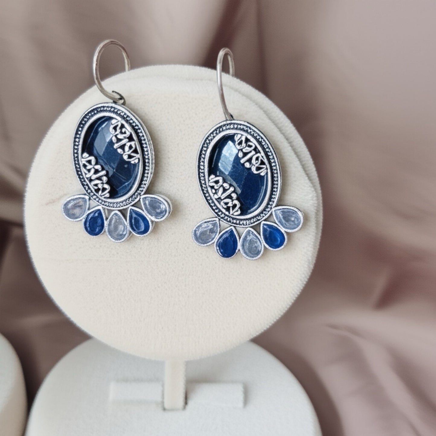91509-ERO Pretty Precious Fashion Oxidised Silver Stylish Party Wear Earrings for Women and Girls-Blue
