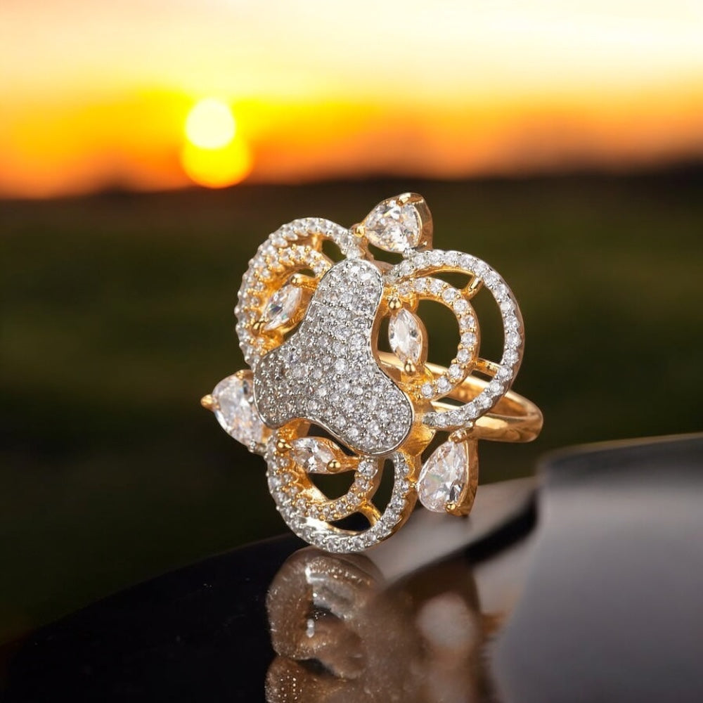 431877 Cz Adjustable Ring 2 Tone