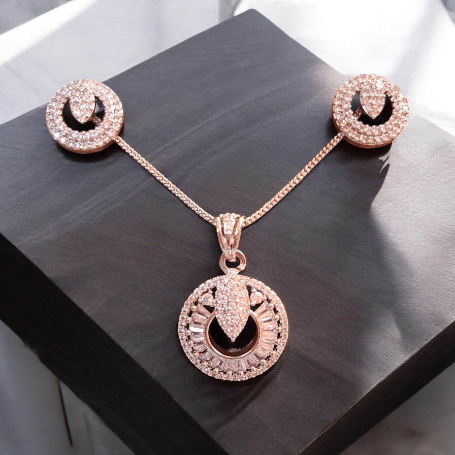 92259-PS-American Diamond Delicate Pendant Set With Rhodium Plating-Design 4