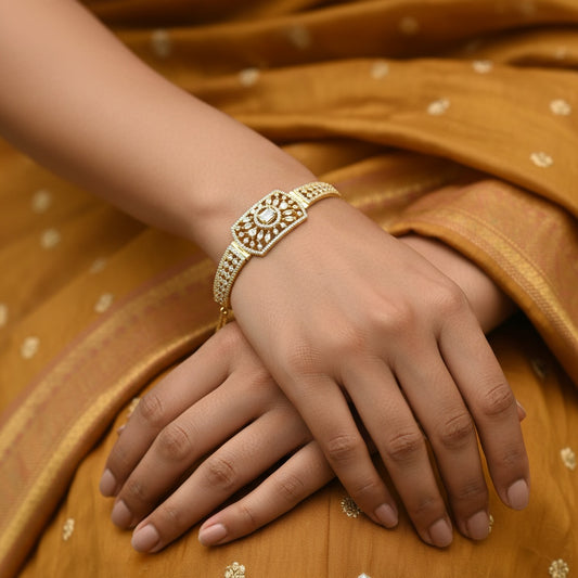 439749 Cubic Zirconia Adjustable Bracelet With Rhodium 2 Tone Plating