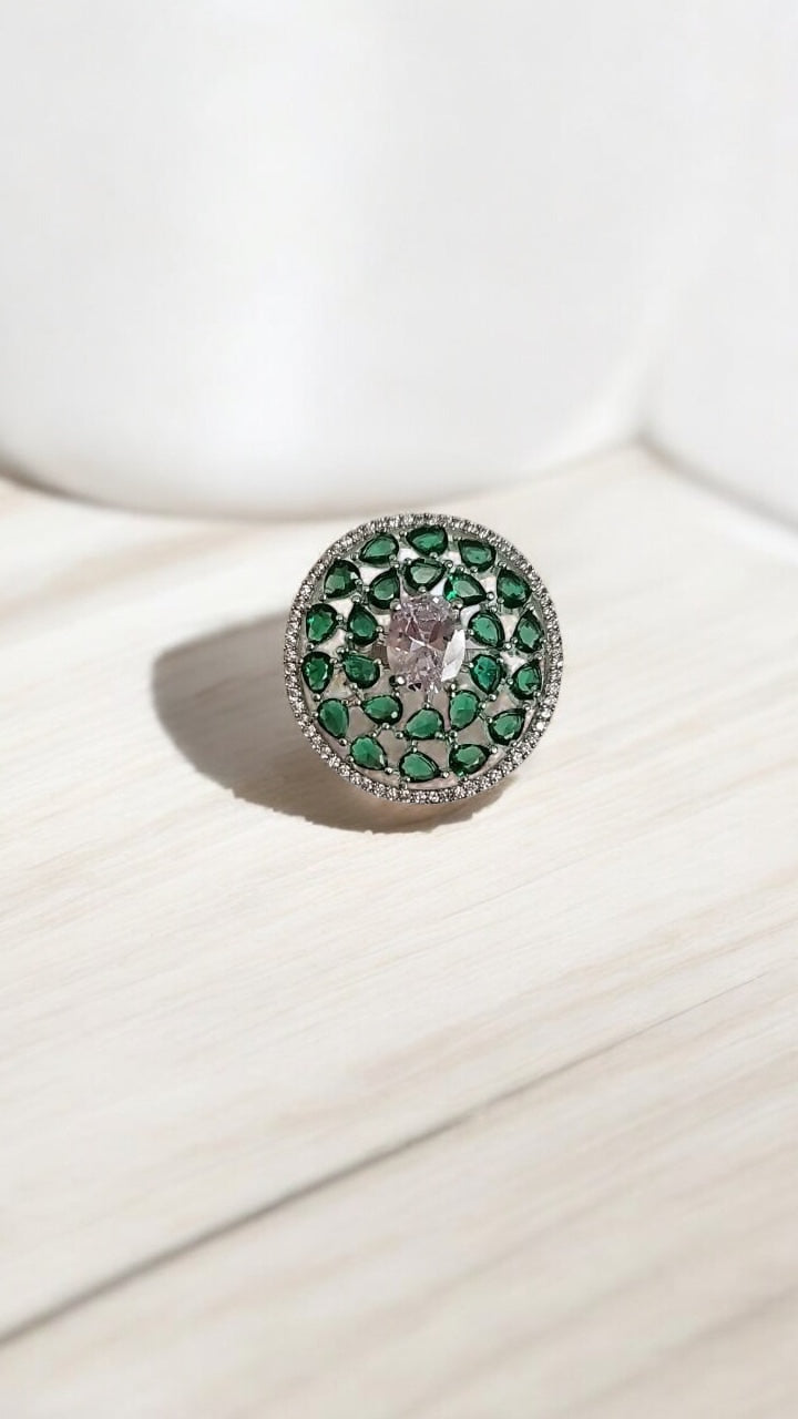 5093 Cz Adjustable Ring Green