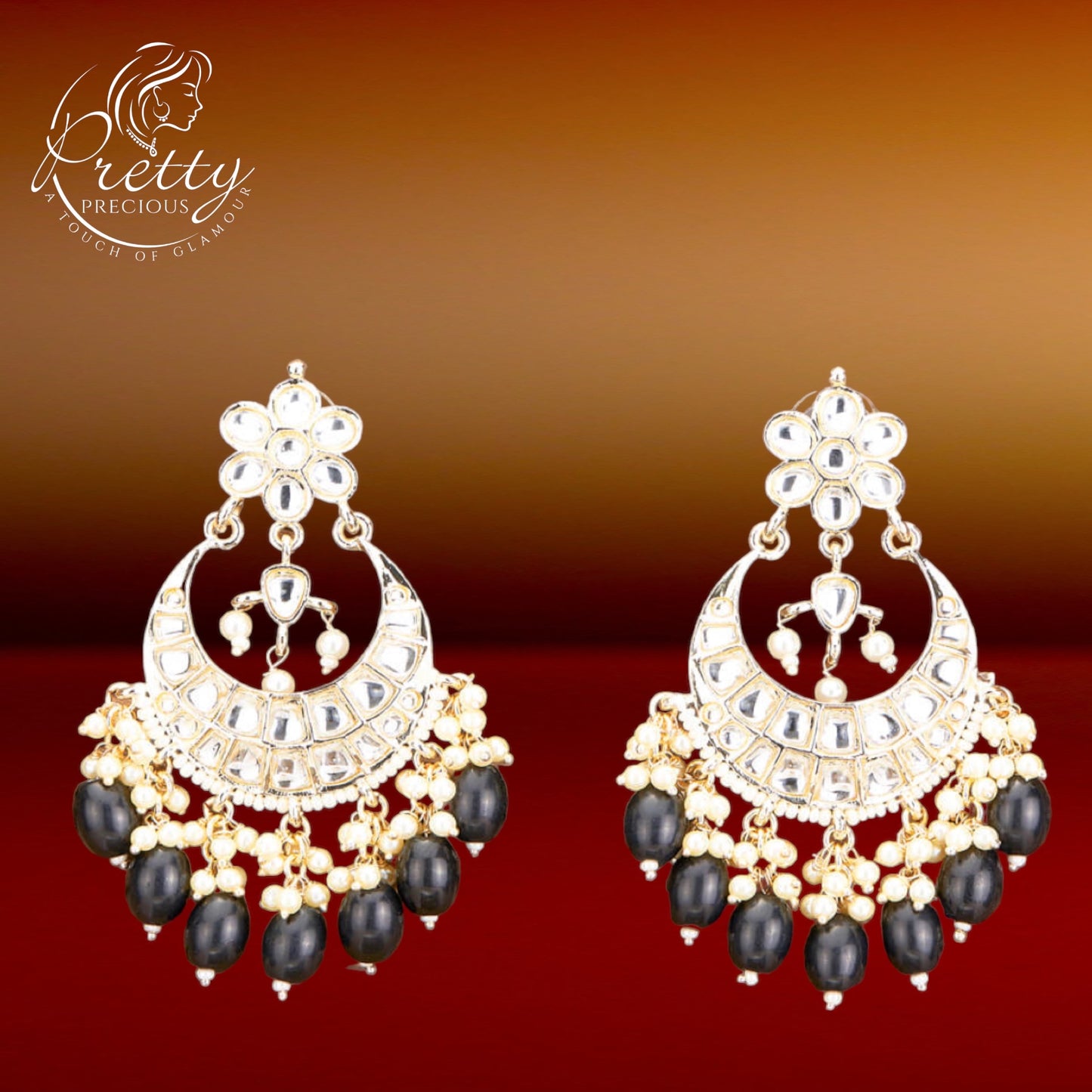 110377 Indo Western Chand Earring With Gold Plating-Black