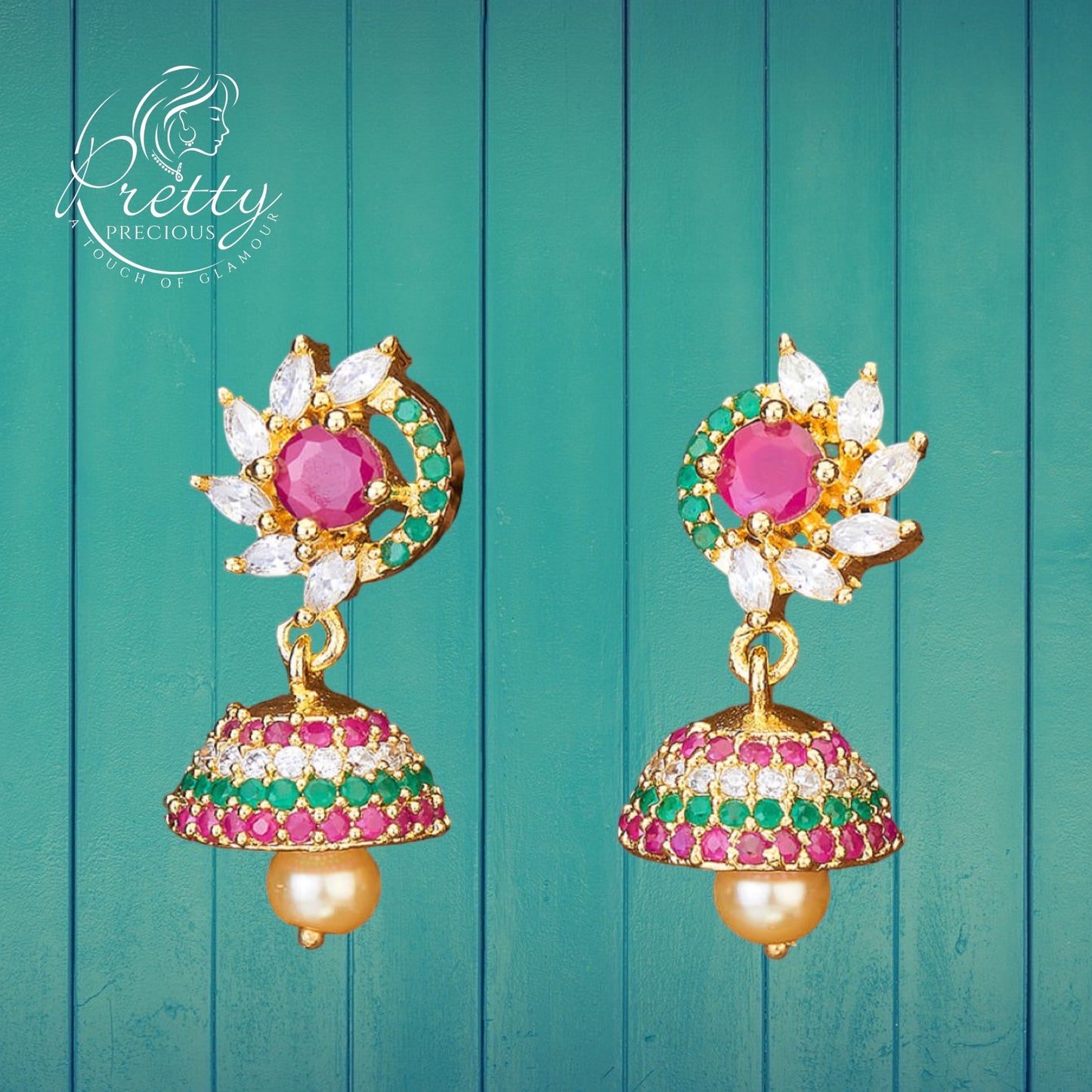 426541 Cubic Zirconia Delicate Jhumki With Gold Plating