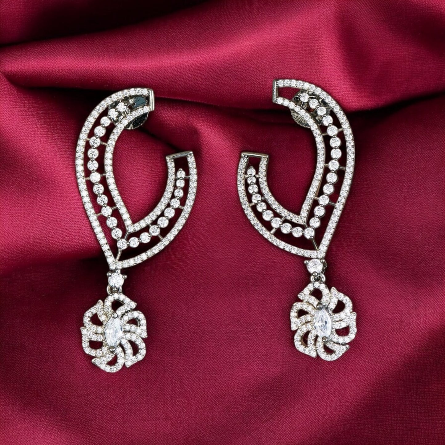 428249 Cubic Zirconia Classic Earring With Rhodium Plating-Silver