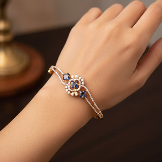 93409-KD Cubic Zirconia Classic Kada With Gold Plating-Blue