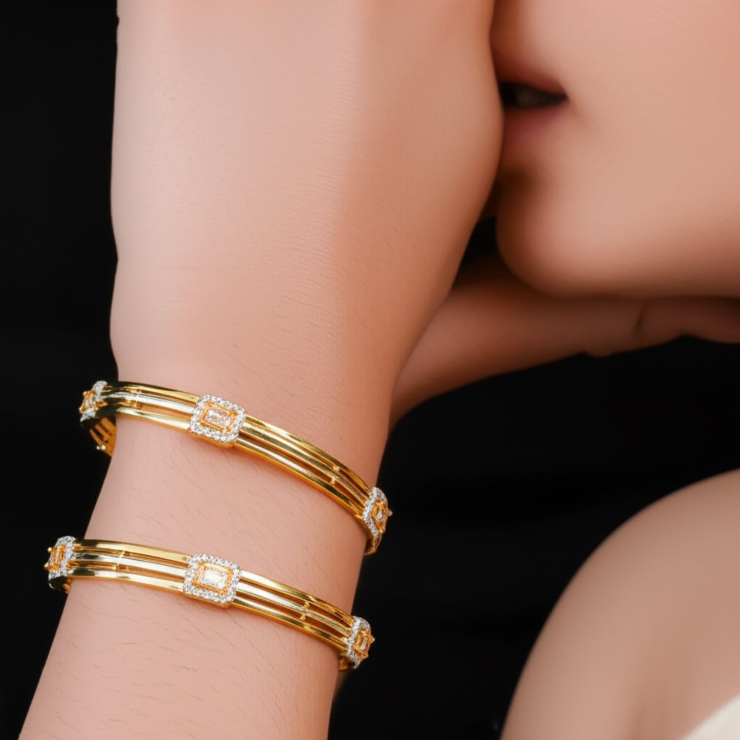 436388 Cz Bangles With Gold Plating - 2 Tone-Size 2.6