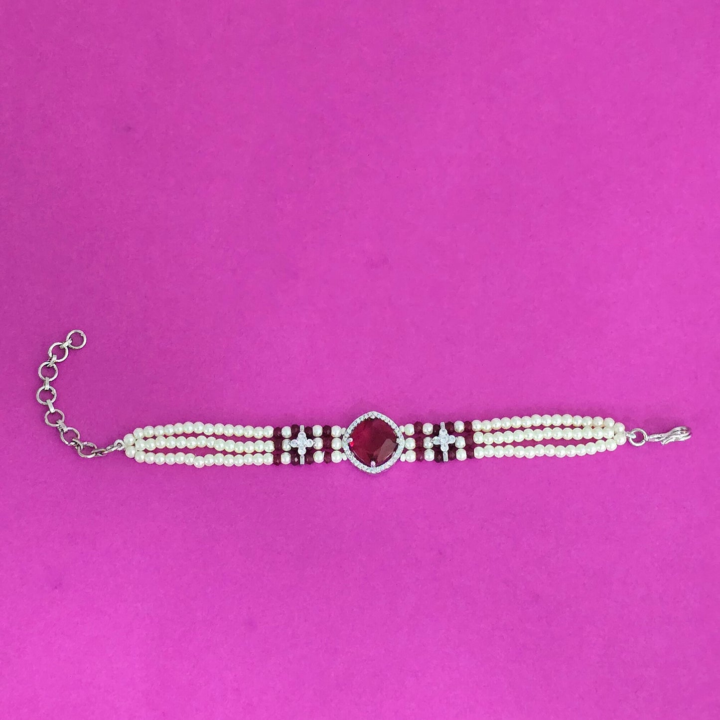 439639 Cz Moti Bracelet With Rhodium Plating-Rani