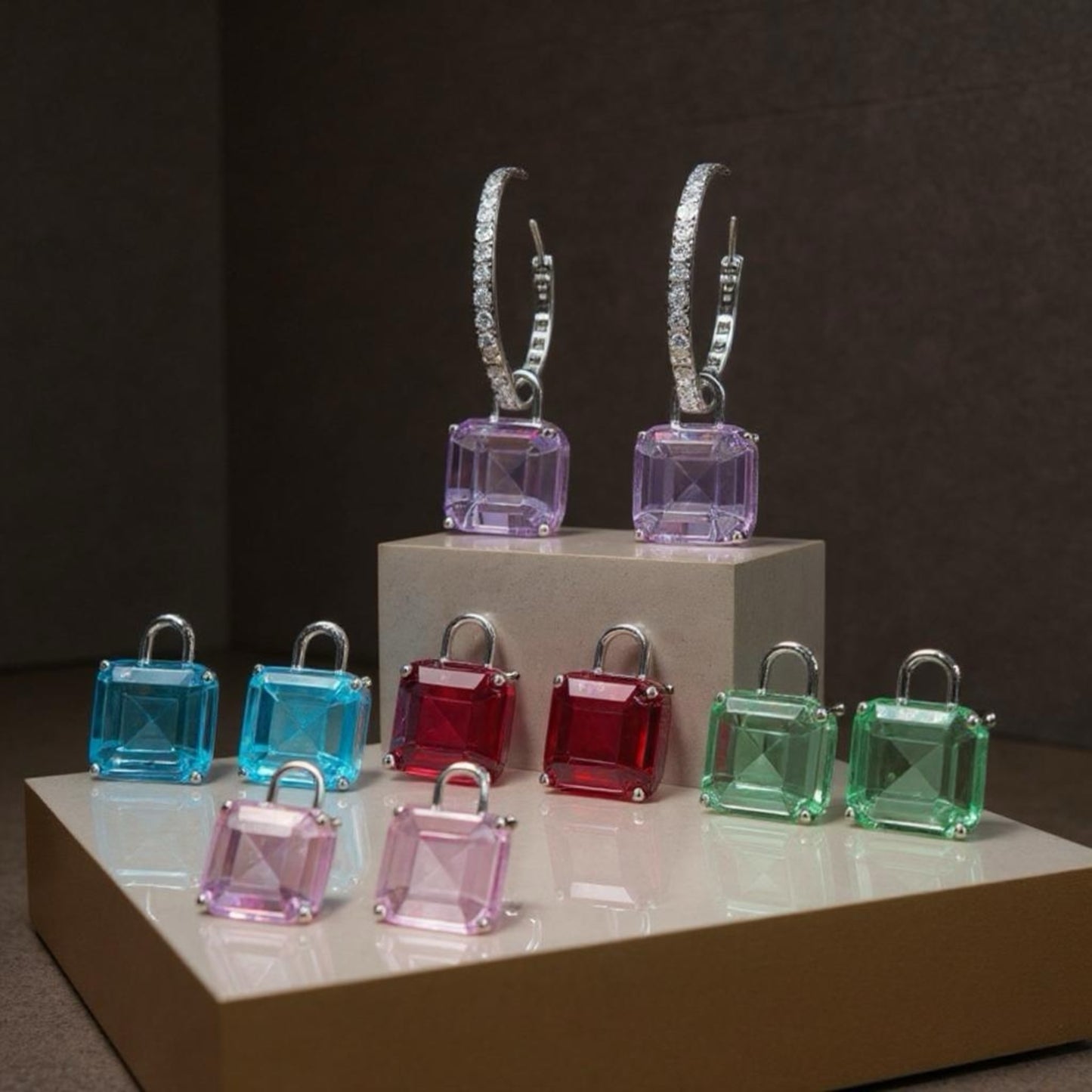 427434 Cz Changeable Stone Earring With Rhodium Plating