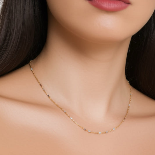 427469 Cubic Zirconia Delicate Chain With Rhodium Gold Plating