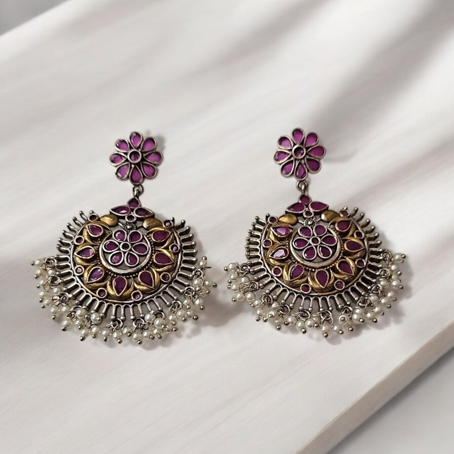 803751 Classic Earring With Oxidised Plating-Ruby